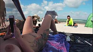 Married bride shares beach POV of voyeur's masturbation